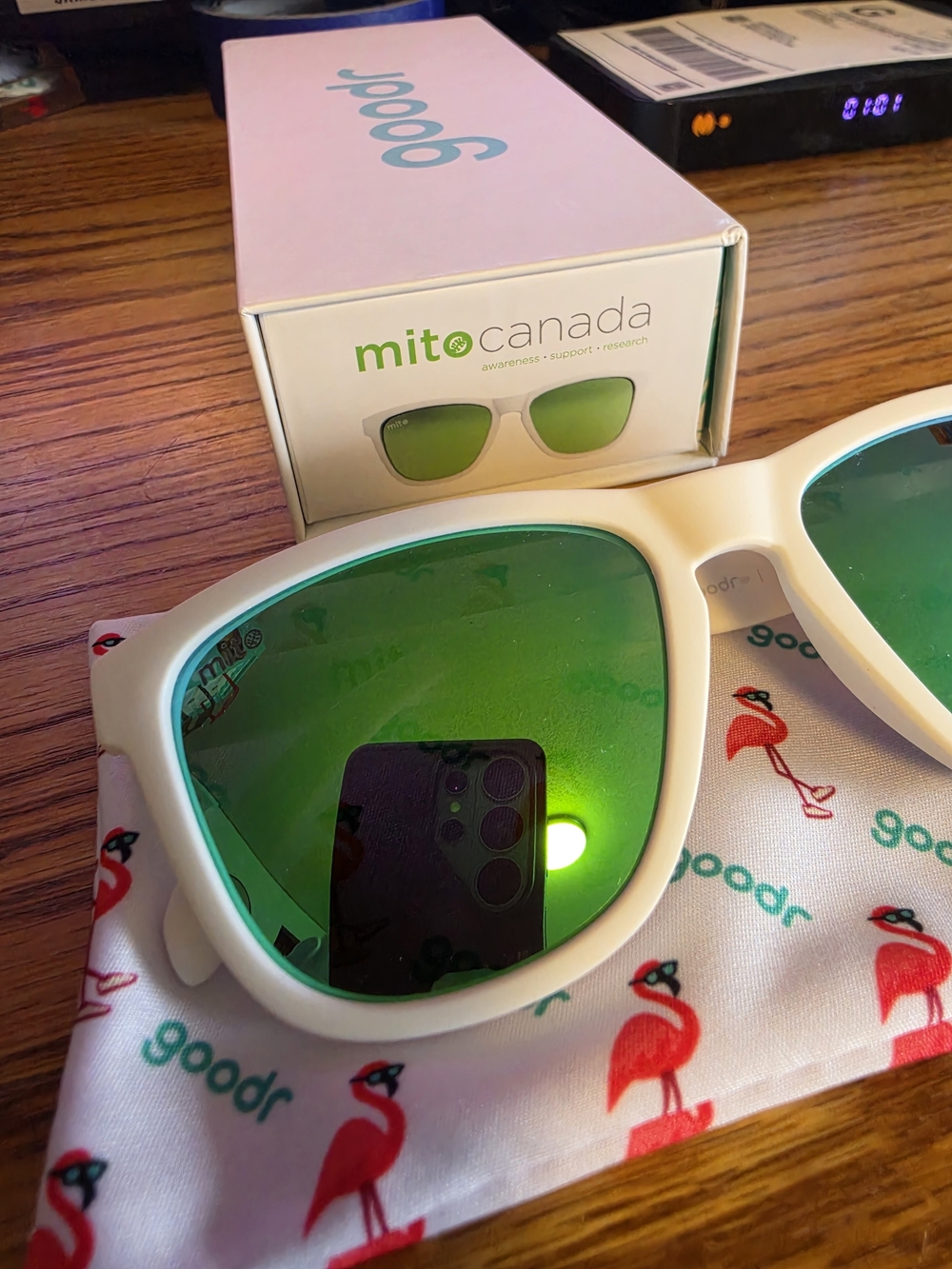 Goodr White Frame Sunglasses with Green Mirrored Lenses